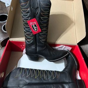 Justin Women's Whitley Midnight Black Medium Round Toe Tall Western Boots